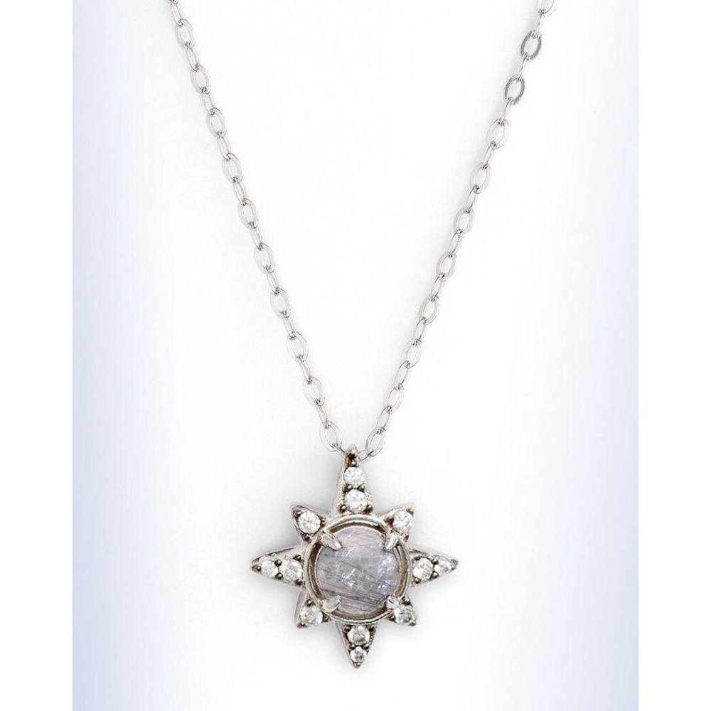 NADRI Holiday Star Sterling Silver Rutilated Quartz & CZ Pendant Necklace